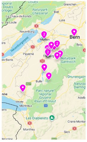 Karte der Auftritte im Kanton Freiburg / Carte des événements dans le canton